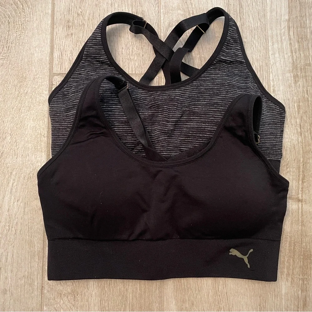 Puma Women’s Black & Black Stripe Padded Sports Bra, Size M - Picture 4 of 6